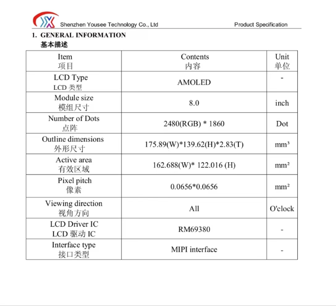 《宇锡8寸OLED高分辨率屏绽放在“RK3588”和展锐7885平台上》